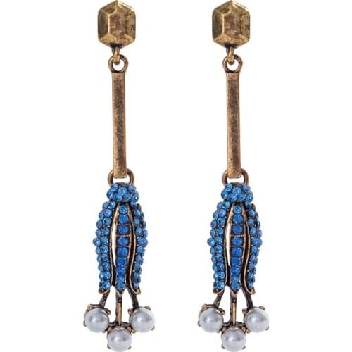 Wind New Flower Shape Earrings Pearl Beads Pendant Long Drop Earrings for Women Girls Bohemia Jewelry