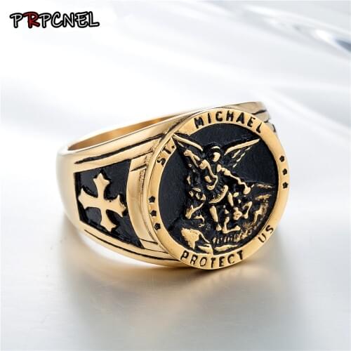 Gold Silver color Stainless steel Signvm Militie Templi Knights Templars Ring Cross Rings Fashion Catholic Religious Jewelry