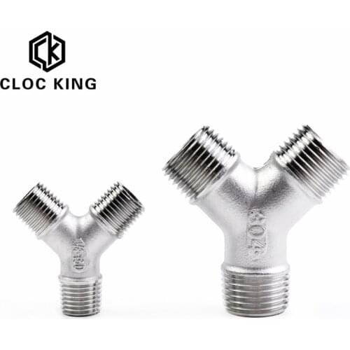 1/4" 3/8" 1/2" 3/4" 1" BSPT Male Y Shape 3 Ways Connector Coupler Splicer Splitter 304 Stainless Steel Pipe Fitting Home Garden