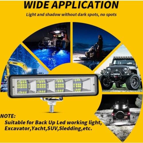 1PC 72W Car LED White Work Light Bar Flood Spot Lights Driving Lamp Portable Modified For ORV Truck ATV SUV