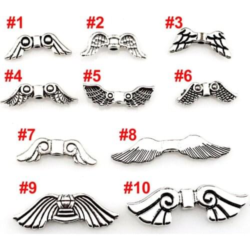 10PCS Vintage Antique Silver Alloy Angel Feather Wing Pendant For DIY Jewelry Making