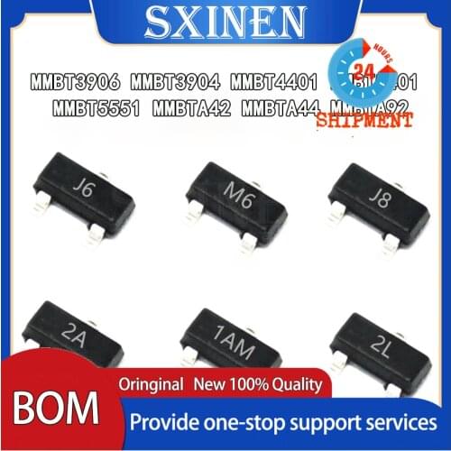 100PCS MMBT3906 MMBT3904 MMBT4401 MMBT5401 MMBT5551 MMBTA42 MMBTA44 MMBTA92 SOT-23 Transistor SOT23