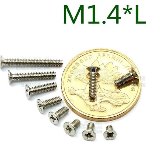 1000pcs/lot M1.4*2/3/4/5/6/8/10 Head diameter 2.5mm Countersunk head philips machine screw nickel plated KM1.4