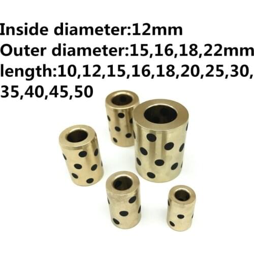 2pcs Inner diameter 12mm linear graphite copper set bearing copper bushing oil self-lubricating bearing JDB length 10-50mm