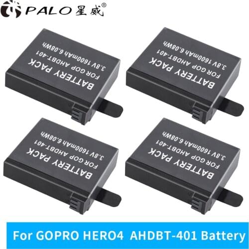 4Pcs/lot NEW 1600mAh AHDBT-401 AHDBT 401 402 Replacement Batteries for GoPro go pro GoPro4 HD Hero 4 Hero4 Black Silver Edition