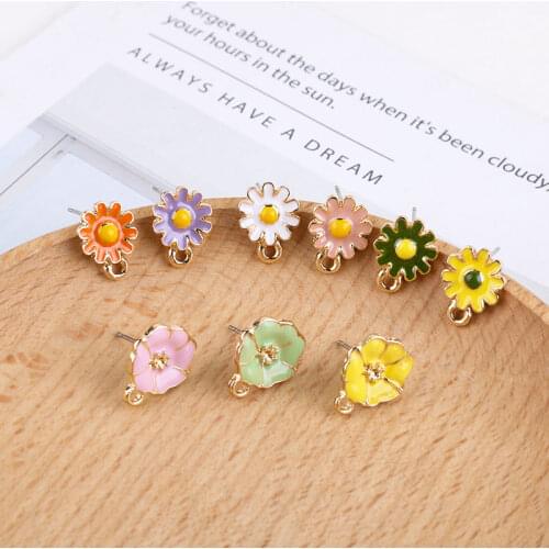 6pcs Korean Sweet small flowers hit color Heart-shaped Earrings for Women Lovely star stud earrings DIY material accessories