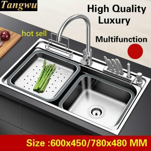 Free shipping Apartment vogue luxury kitchen single trough sink wash vegetable 304 stainless steel hot sell 60x45/78x48 CM
