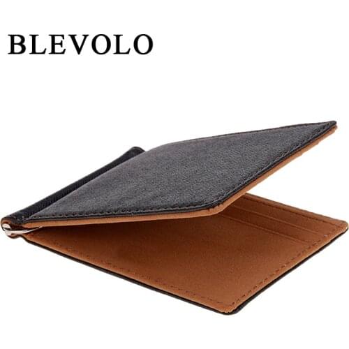 BLEVOLO Brand Men Wallet Short Skin Wallets Purses PU Leather Money Clips Sollid Thin Wallet For Men Purses 4 Colors