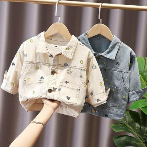 Baby Foreign Style Denim Cartoon Print Jacket Boys and Girls Mickey Spring and Autumn Clothes Baby Casual Jacket Kids Jacket