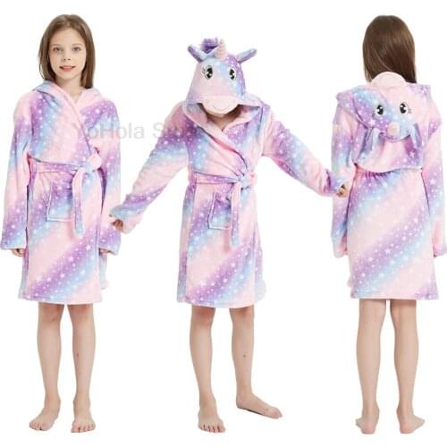 Children Girls Robe 2021 Fashion Bathrobe Unicorn Kigurumi Soft Flannel Robe Hooded Pajamas Baby Kids Warm Clothes Newest