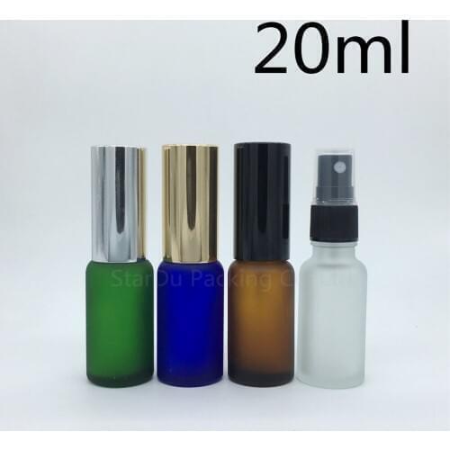 Travel bottle 20ml amber blue green transparent frosted glass bottle with sprayer, 20cc perfume bottle Spray Bottles 500pcs