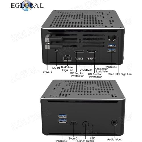 Eglobal S200 Nuc Gaming Mini PC i9-9880H Fan Mini PC Windows10 Pro 2*DDR4 Max 64GB AC Wifi Desktop Computer HD-MI Mini DP