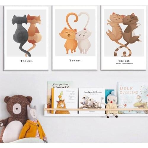 Cartoon Animal Cat Bear Penguin Rabbit Canvas Poster Painting Wall Picture Print Modern Home Kid Bedroom Nursery Decoration