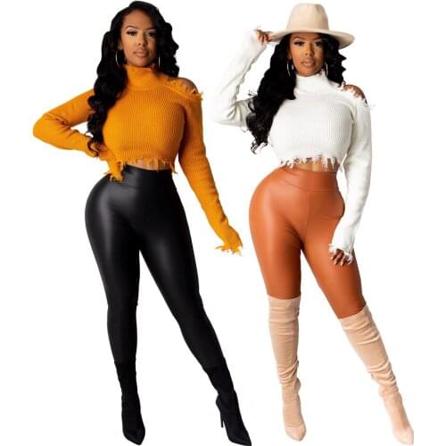 Women Matt Imitation PU Leather Pencil Pants High Waist ElasticSlim Tights Autumn Winter Female Leggings Nightclub Wear Trousers