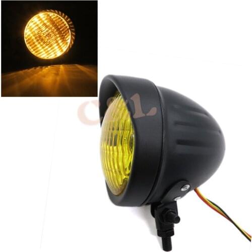 Motorcycle Black Retro Metal Front Headlight Amber Lens For Harley Cruiser Chopper Cafe Racer Bobber XL