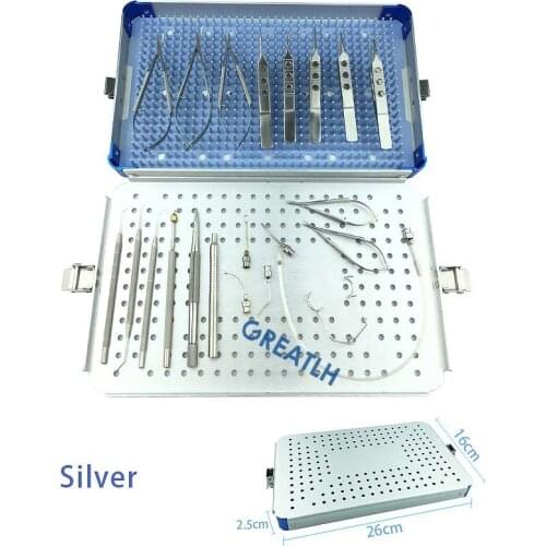 Stainless Steel 21pcs Cataract Instrument Kit Veterinary Ophthalmic Eye Instrument Disinfection Box