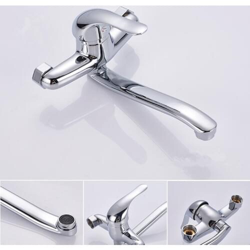 Wall mounted chrome hot and cold kitchen faucet bathroom basin faucet brass high quality chrome 360 rotating 22cm pipe