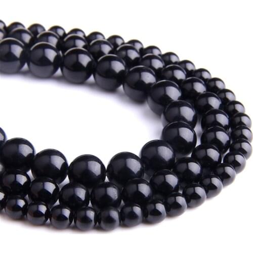 Natural Smooth black stone agates Beads Round Loose Beads Jewelry Making DIY Bracelet Necklace 15" 6/8/10/12mm beads handmade