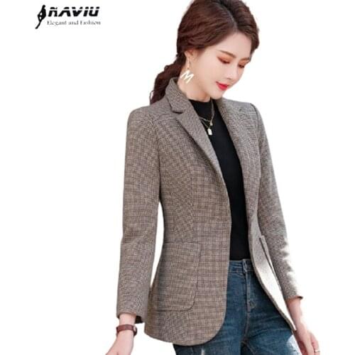 Naviu 2021 Spring New Fashion Small Plaid Blazer High Quality Material Tops For Women Coat Office Lady Formal Wear