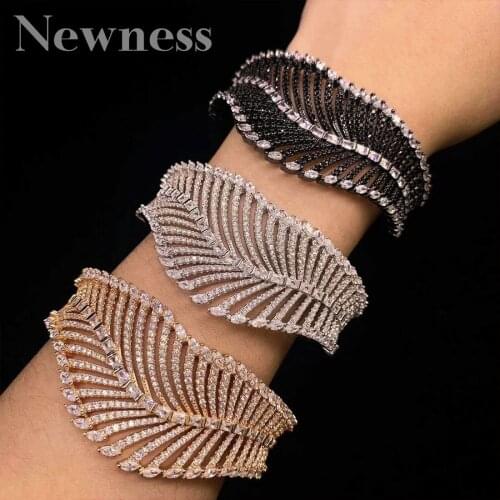 Newness Luxury leaf Design Geometric Cubic Zirconia Fashion Luxury Super Copper Women Party Engagement Width Bangle Jewelry