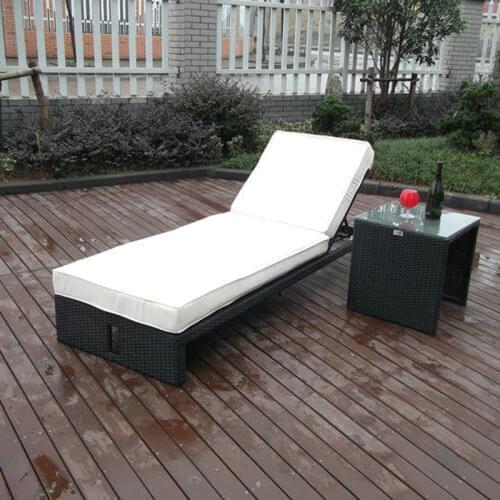 One peice PE Rattan Sun Lounger with table , Cane Beach Lounge Chair With Side Table to sea port by sea