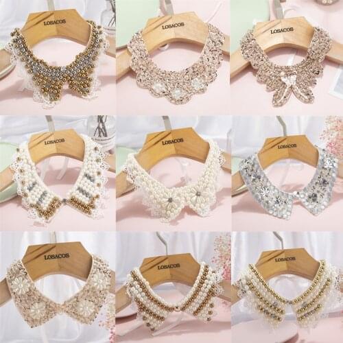 14 Styles Fashion Women Sequined Beaded Knitted Cloth Ribbon Fake Collar Choker Necklaces Clothing Accessories Free Shipping
