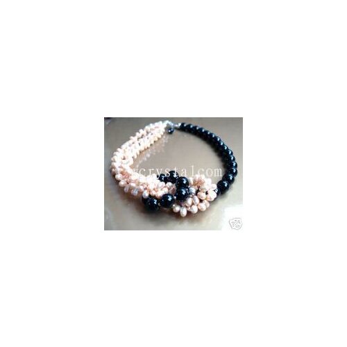Pink Freshwater Pearl Black Onyx Stone Bead Necklace Fashion necklaces for women 2015 100% natural pearls jewelry