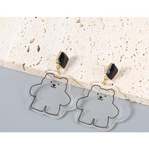 Pauli Manfi Fashion Metal Transparent Resin Bear Earrings Womens Popular Exaggerated Dangle Earrings Party Accessories