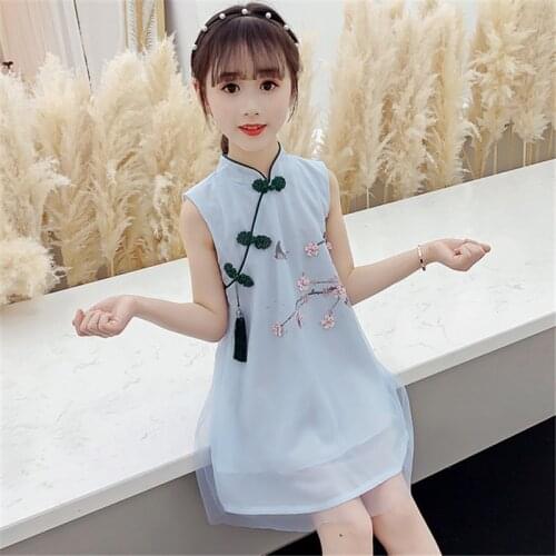 Cheongsam girl dress national style improved Tang suit Hanfu elegant Chinese style printed dress 2020 summer new