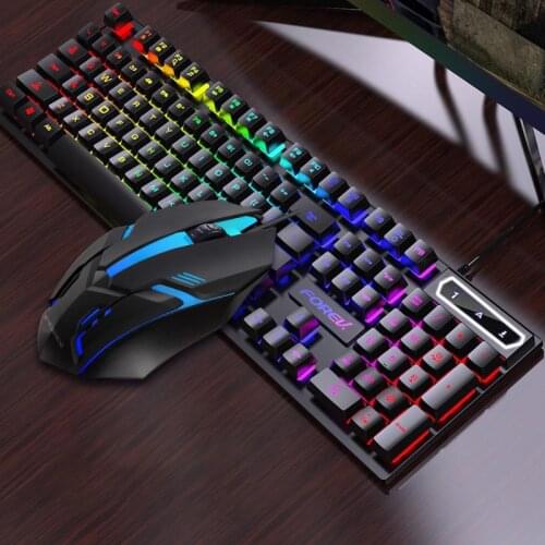 Wired RGB Backlight Gaming Keyboard and Mouse Ergonomic Waterproof 104 Keycaps keyboard 1600DP Noisesless Mouse for Lenovo/Dell