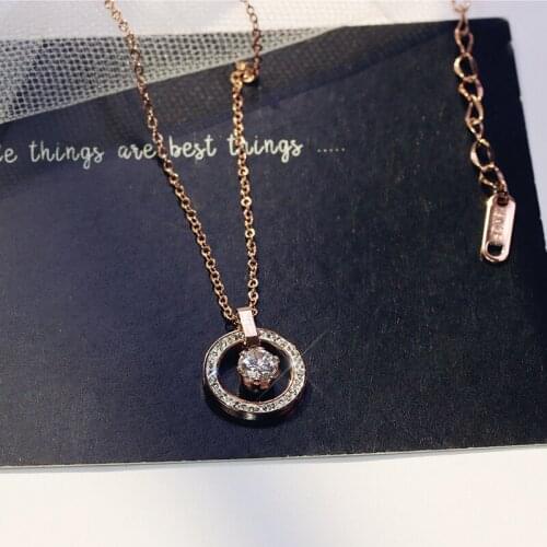 YUN RUO Luxury Pave Zircon Pendant Necklace Rose Gold Color Fashion Titanium Steel Woman Jewelry Gift Never Fade Drop Shipping