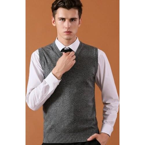 High Quality Solid Color Sweater Vest Men Cashmere Sweaters Wool Pullover Men Brand V-Neck Sleeveless Knitted Mens Vest