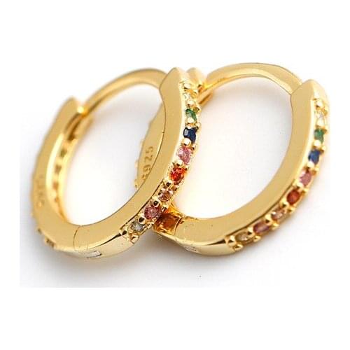 925 Sterling Silver Earring Fashion simple color zircon round Ear Ring Ear Bone Ear Buckle personality Wild boy Girl Ear Jewelry