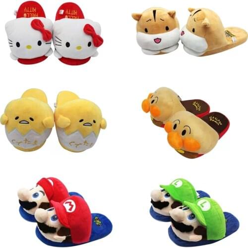 New Cute Plush Slippers Girl Indoor Warm Cotton Shoes Anime Cartoon Animal Slippers Fluffy Slides Flip Flops Furry Sandals Women
