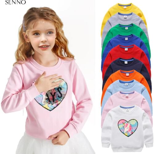 Girl Sequin Hoodies Childrens Cotton Top Casual Big Girl Transform Sequin TShirt Long Sleeve Winter Autumn Baby Girl Clothes