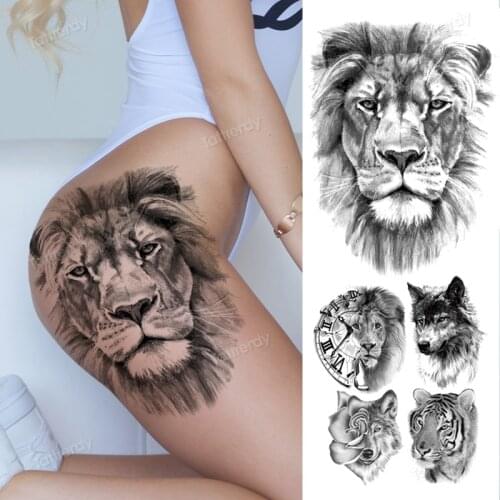 Waterproof Black Tattoo Sticker Temporary Fake Tattoo Anime Arm Leg Tattoo Sticker Lion Wolf Tiger Big Sexy Tattoo for Woman Men