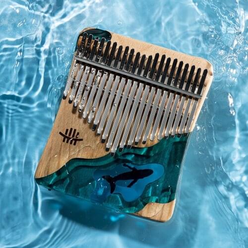 Hluru Class B high-end Thumb piano 17 keys kalimba Wooden Musical Instrument Solid Wood Deep-sea Ocean Whale Dolphin Xylophone