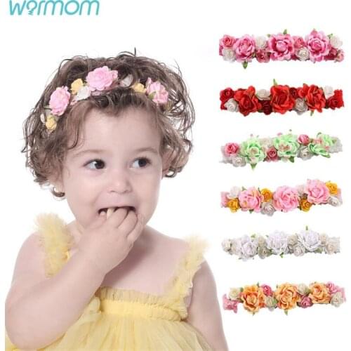 Warmom Color Simulation Fabric Rose Baby Girl Headband Fashion Seaside Vacation Photography Props Newborn Baby Accessories