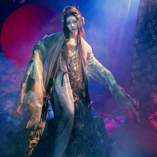 WYJN Mixed Color Heavy Work Tang Dynasty Princess Empress Gorgeous Costume Wide Sleeve Classical Dance Drama Stage Hanfu