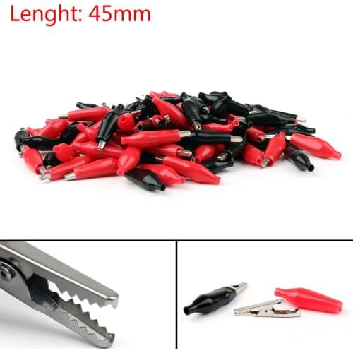 Artudatech 100 PCS 45mm Alligator Lead Test Clip For Electrical Jumper Wire Cable Red Black Connector Parts