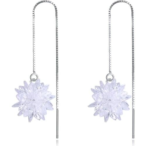 ZEMIOR 925 Sterling Silver Drop Earrings For Women White Flower Cubic Zirconia Girls Earring Anniversary Fine Jewelry Gift