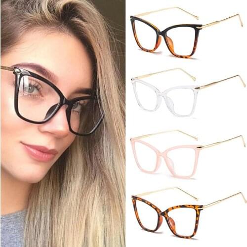 Large Frame Glasses Frame Cat Eye Retro Ladies Flat Mirror Fashion Trendy Metal Glasses Frame Lente Plana Para Mujer
