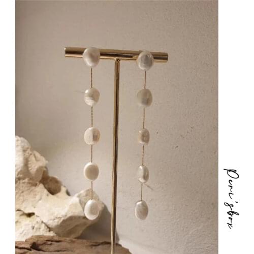 PerisBox Long Thread Natural Freshwater Pearl Earrings Beaded Pearl Tassel Earrings for Women Elegant Minimalist Jewelry 2020