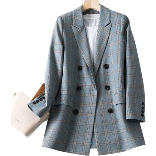 2021 Free Shipping New Fashion Autumn Winter Double Breasted Blazer Women Suit Jacket Notched Collar Female Suits Coat Elegant