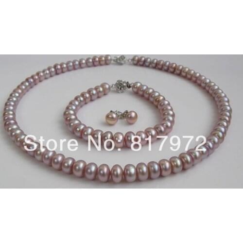 Classic Flower Purple Natural Pearl AAA highlight pearl Handmade Necklaces Bracelet Earring Set Freshwater Pearl women Jewelry