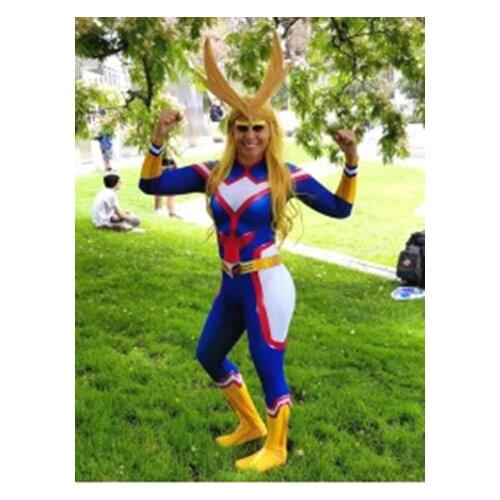 3D Print All Might Female Cosplay Costume Spandex Zentai Bodysuit Halloween Costume for Woman Custom Made