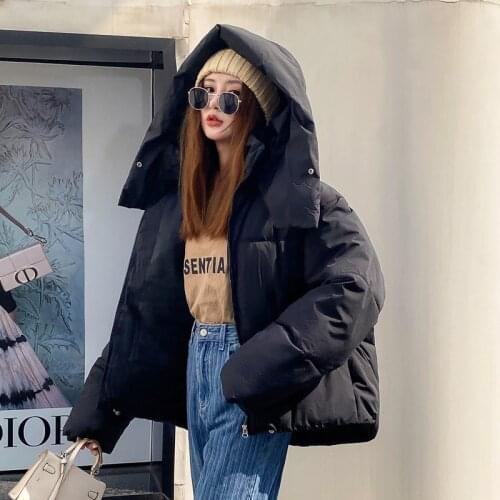 Winter womens solid color thick warm parka coat loose cotton jacket women 2021 Korean hooded cotton jacket winter jacket jacket