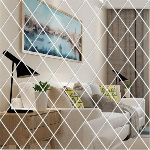 1 Set Of 17 Pieces Of Diamond-Shaped Mirror Background Wall Stickers Combination Detachable Mirror Wall Stickers