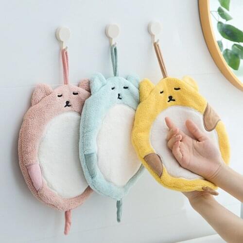 1PC Cartoon Hanging Hand Towel Soft Coral Kitchen Towel Cute Cat Kids Bathing Towel Quick Dry Towels for Home Office