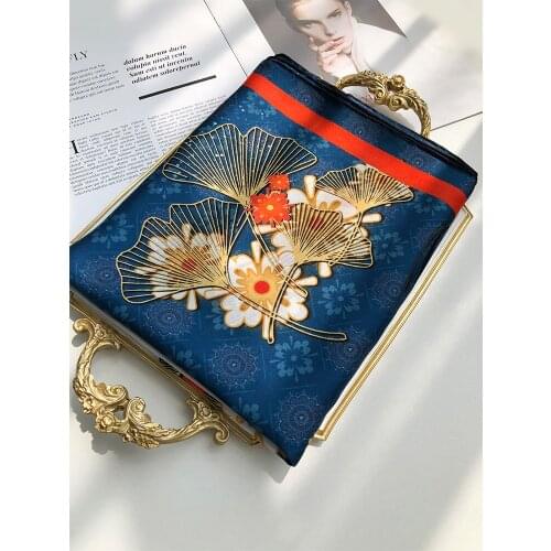 100% mulberry silk large square scarf Women female spring Korean Floral Hijab Soft satin large square scarf 110cm